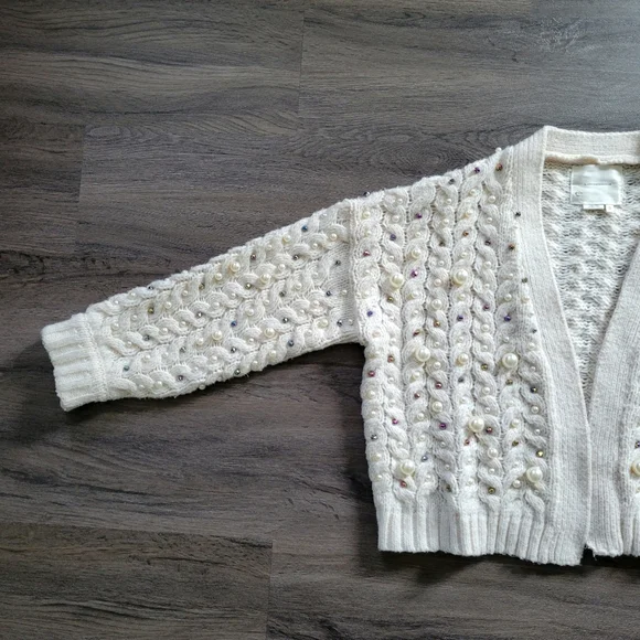 by Anthropologie Ivory Kimono in Things Party Pearl Cardigan One Size - Picture 7 of 16
